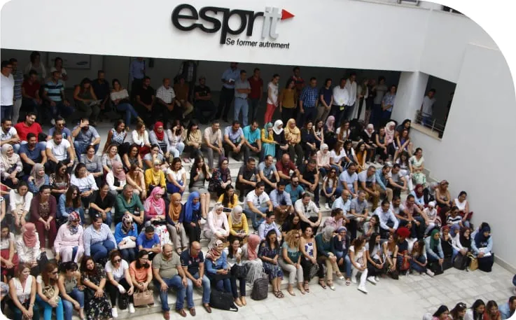 Students and staff gathered outside the ESPRIT campus building