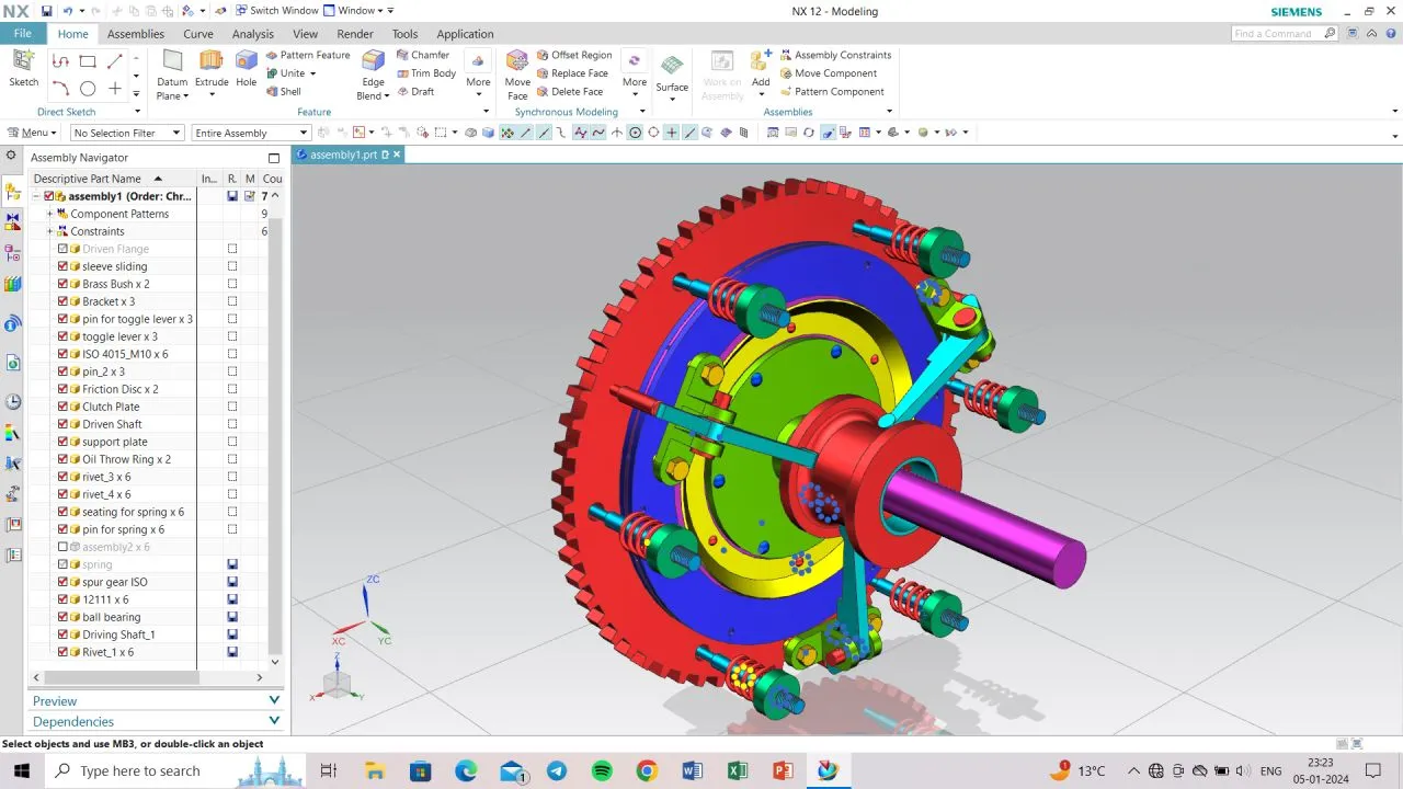 Assembly structure — all 19 components in the Assembly Navigator