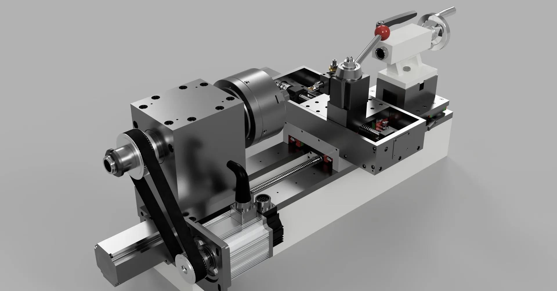 Drivetrain detail — spindle motor and belt drive