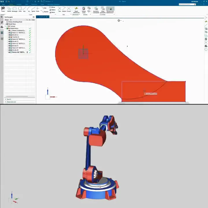 Arm link — sketch profile before extrusion